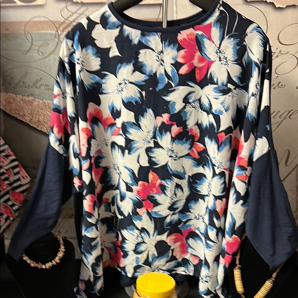 Rafaella Navy and Red Floral Blouse